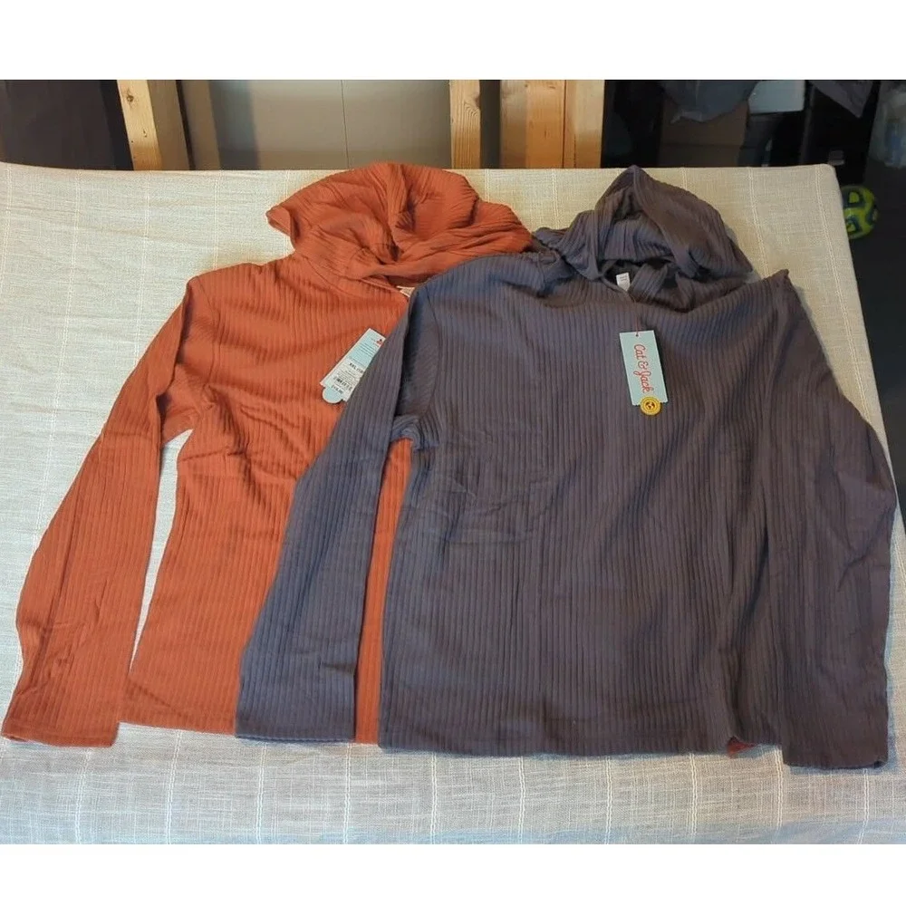 Cat‎ & Jack Kids Ribbed Knit Hoodie 2 Pack Rust Orange Grey XXL 18 NWT SOFT